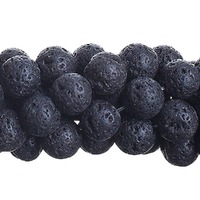 Semi-Precious Round Beads - Black Lava Natural x 8mm 8" Strand