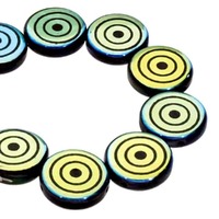 Glass Coin Beads Two Hole - Jet Laser Target x 14mm