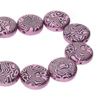 Glass Coin Beads Two Hole - Jet Pink Laser Contour x 14mm