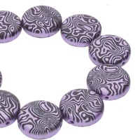 Glass Coin Beads Two Hole - Jet Violet Laser Contour x 14mm