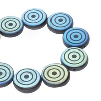 Glass Coin Beads Two Hole - Jet Matte Laser Target x 14mm