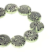 Glass Coin Beads Two Hole - Jet Green Laser Contour x 14mm