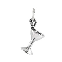 Sterling Silver Charm with Jump Ring - Martini Glass with Olive