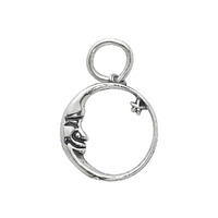 Sterling Silver Charm with Jump Ring - Quarter Moon with Star