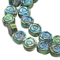 Glass Beads - Emerald Rainbow Rose 20 x 6mm