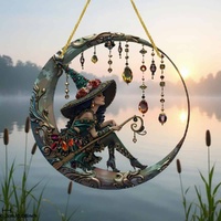 Acrylic Suncatcher Disc – Enchanted Moon Witch (Large)