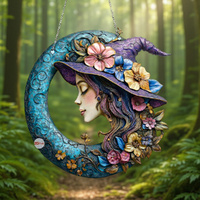 Acrylic Suncatcher Disc – Floral Moon Witch (Large)