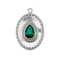 Stainless Steel Oval Charm with Crystal – Silver Classic