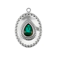 Stainless Steel Oval Charm with Crystal – Silver Classic