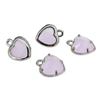 Crystal Glass Heart Charm – Rose Alabaster Silver 12x10mm
