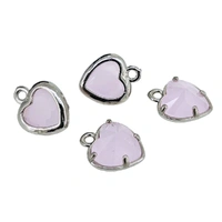 Crystal Glass Heart Charm – Rose Alabaster Silver 12x10mm