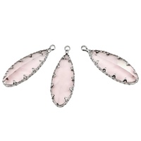 Crystal Glass Oval Charm – Pink Silver 30mm