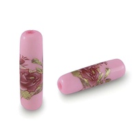 Glass Tube Flower Beads – Pink Rose Red 20x6mm (Pack of 6)