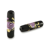 Glass Tube Flower Beads – Midnight Rose Bloom 20x6mm (Pack of 6)