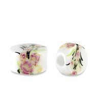 Ceramic Disc Beads – Pink Flower 8x5mm (Pack of 10)
