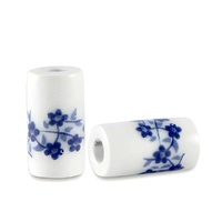 Ceramic Tube Beads – White Delft Blue 11x6mm (Pack of 10)