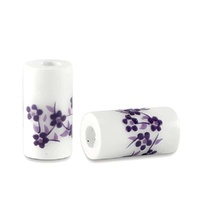 Ceramic Tube Beads – White Lotus Purple 11x6mm (Pack of 10)