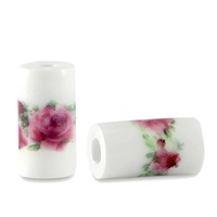Ceramic Tube Beads – White Berry Pink 11x6mm (Pack of 10)