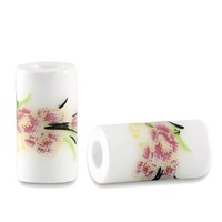 Ceramic Tube Beads – Pink Flower 11x6mm (Pack of 10)