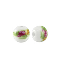 Ceramic Round Beads – Pink Flower 6mm (Pack of 10)