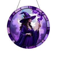 Acrylic Suncatcher Disc – Mystic Violet Witch (Large)