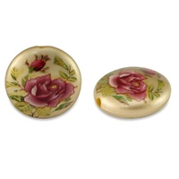 Vintage Gold Rose Charm Puffed Coin Glass Beads – 14mm (Pack of 4)