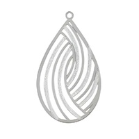 Stainless Steel Bohemian Teardrop Pendant – Silver Etched 32mm