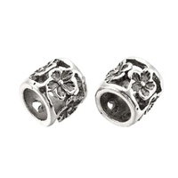 Large Hole Metal Beads – Antique Silver Bloom | Pack of 10