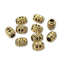 Large Hole Metal Beads – Antique Gold Floral Barrel (Pack of 10)