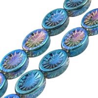Turquoise Oval Flower Glass Beads 14mm (Pack 10)
