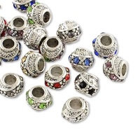 Imperial Jewel Mix Rhinestone Barrel Metal European Beads (Pack 10)