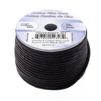 Cotton Wax Cord 2mm Round Black – 25m Spool