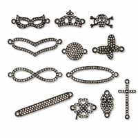 Assorted Gunmetal Rhinestone Connector Charms x 12