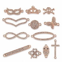 Assorted Rose Gold Tone Rhinestone Connector Charms x 12
