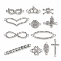 Assorted Silver Tone Rhinestone Connector Charms x 12