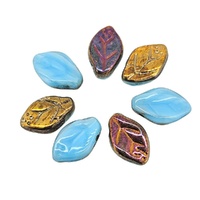 Czech Glass Leaf Beads 12 x 7mm – Light Turquoise Moonshine Half Capri – 10 Pack