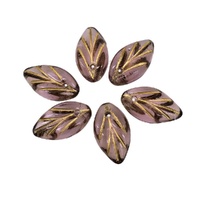 Czech Glass Leaf Beads 11 x 7mm – Light Amethyst Gold Vein – 10 Pack