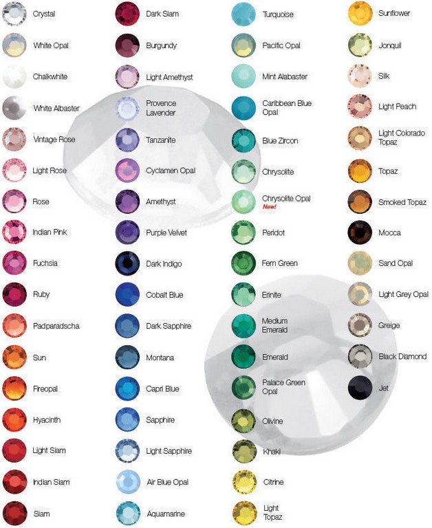 Swarovski Rhinestone Color Chart